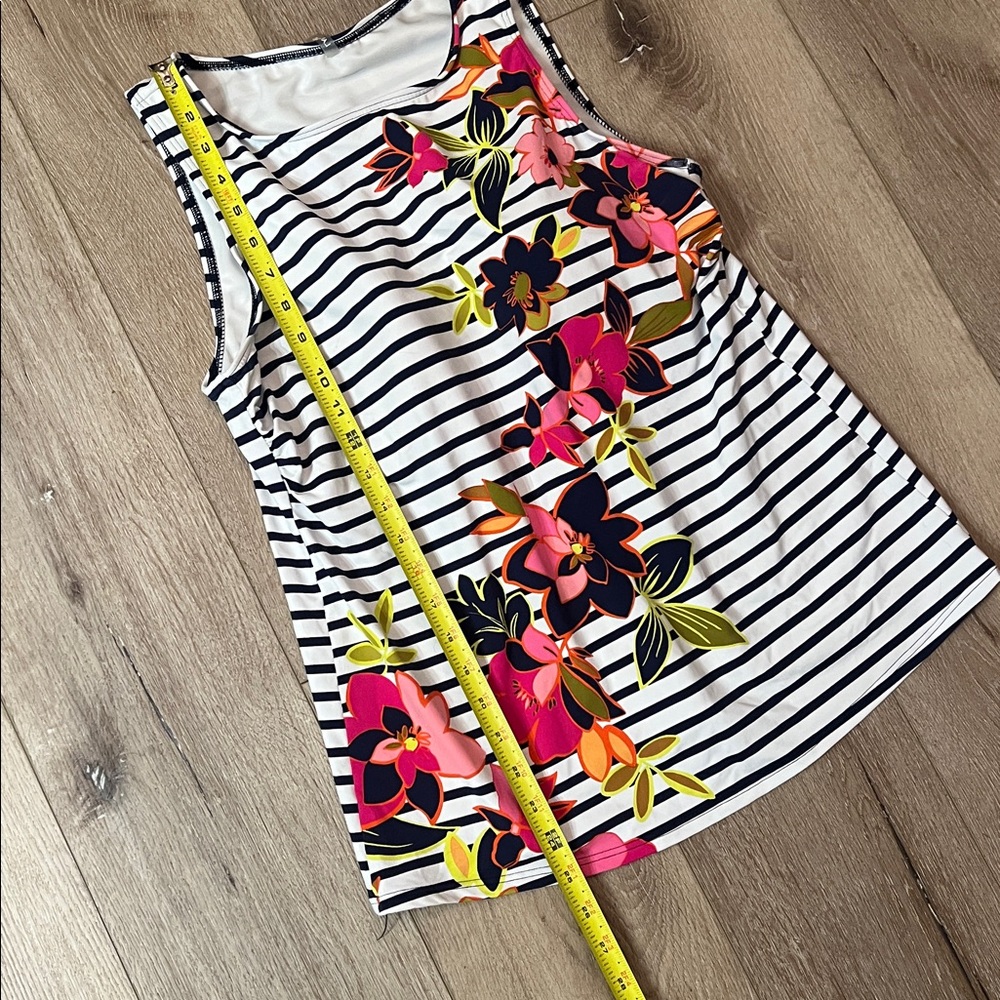 Lands' End ~ Navy and White Striped/Floral High Neck Swim Tank Tankini Top, 14 - Picture 14 of 15